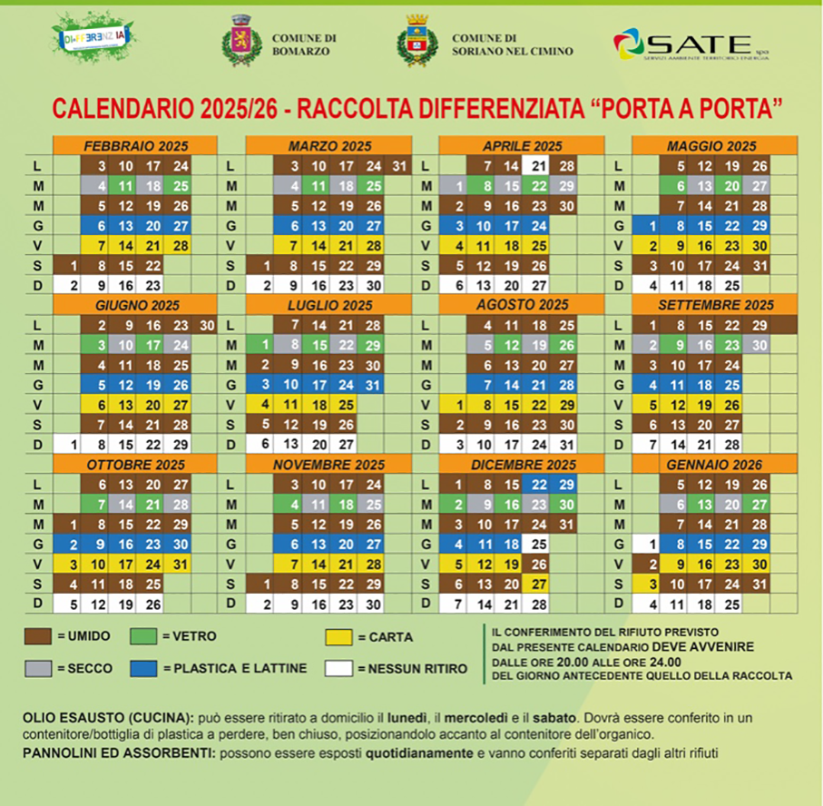 Calendario Raccolta Differenziata 2025-2026